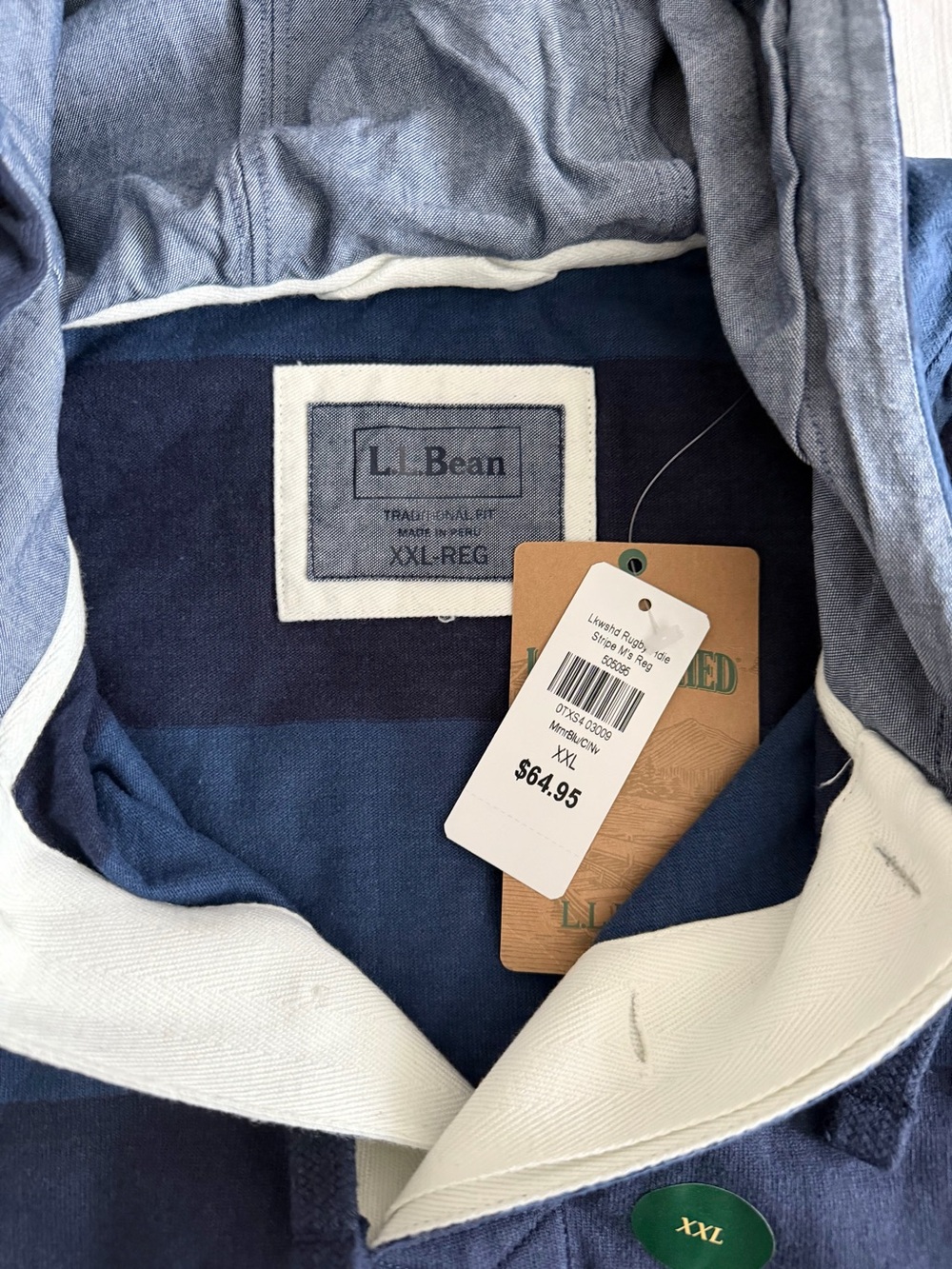 NWT L.L. Bean Men's Rugby Hoodie in Navy & Dark Navy Stripe - Picture 3 of 10